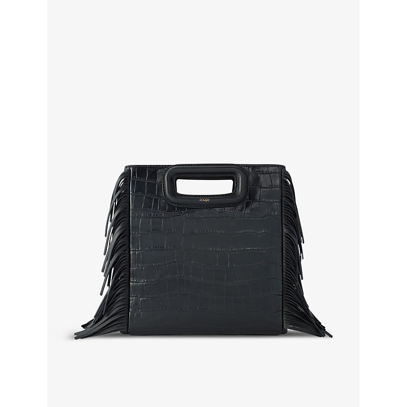 Maje Noir / Gris M Fringed-trim Croc-embossed Leather Cross-body Bag