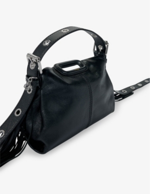 Shop Maje Women's Noir / Gris Miss Mini Me Leather Shoulder Bag