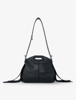 Maje Womens  Miss M Mini Leather Shoulder Bag In Noir / Gris