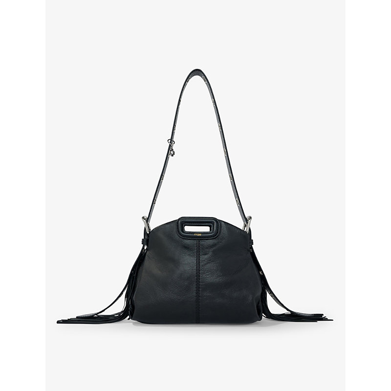 Maje Women's Noir / Gris Miss Mini Me Leather Shoulder Bag