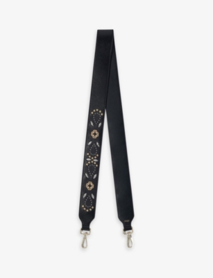 Maje Black Stud-embellished Logo-embossed Leather Strap In Noir / Gris