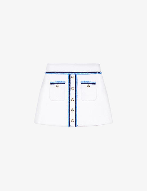 MAJE: Contrast-trim boucle stretch-cotton mini skirt