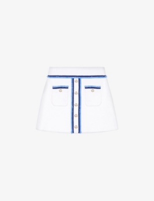 Maje Womens Blanc Contrast-trim Boucle Stretch-cotton Mini Skirt In White