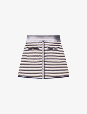 Maje Womens Tricolore Button-embellished Stripe Stretch Cotton-blend Mini Skirt In Tricolore