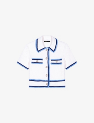 Maje Mirsala Crop Cotton Blend Cardigan Sweater In Blanc