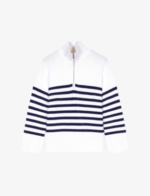 MAJE: Zip-neck striped knitted jumper