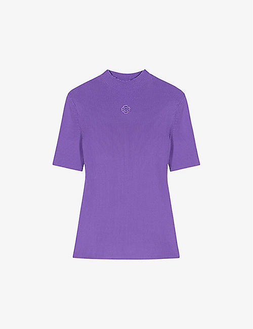 MAJE: Logo-patch short-sleeve stretch-knitted top