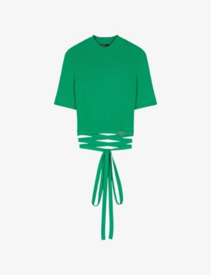 MAJE: Tie-waistband rib stretch-knit top