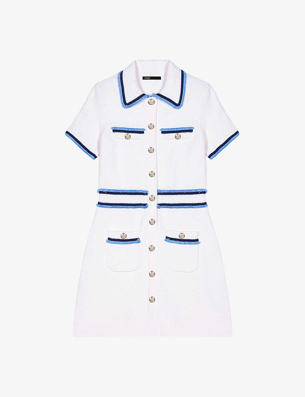 Maje Womens Blanc Contrast-trim Short-sleeve Stretch Cotton-blend Mini Dress In White