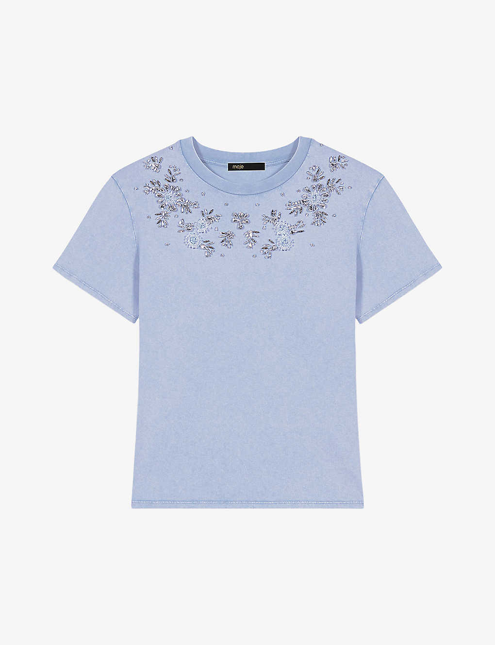 Maje Womens Bleus Gem-embroidered Short-sleeve Cotton T-shirt In Blue