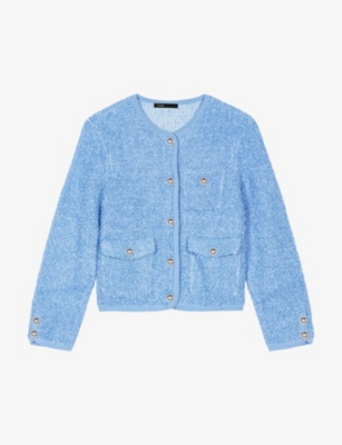 Maje Moscoli Tweed Jacket In Blue