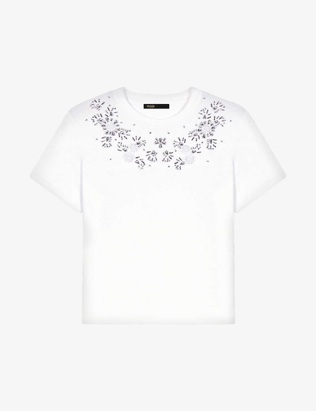 Maje Womens Blanc Flower Gem-embellished Short-sleeve Cotton T-shirt In White