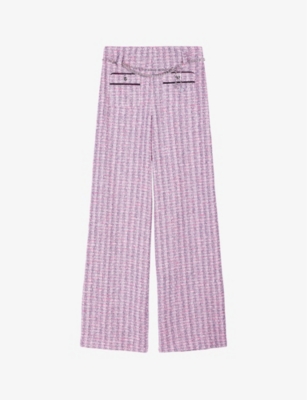 MAJE: Chain-embellished wide-leg tweed trousers