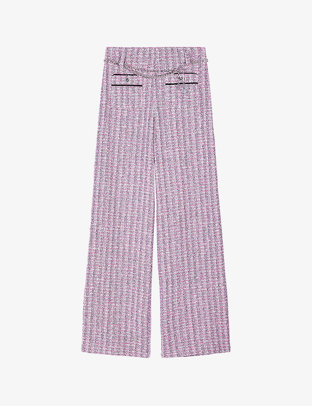 Shop Maje Womens Roses Chain-embellished Wide-leg Tweed Trousers