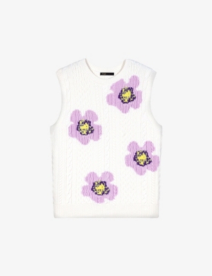 Shop Maje Womens Blanc Floral Sleeveless Knitted Jumper