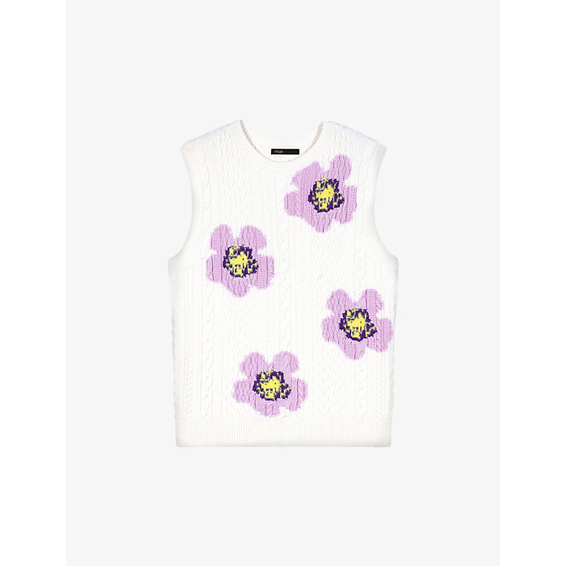 Shop Maje Women's Blanc Floral Sleeveless Knitted Jumper