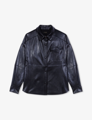 Shop Maje Women's Noir / Gris Patch-pocket Leather Shirt
