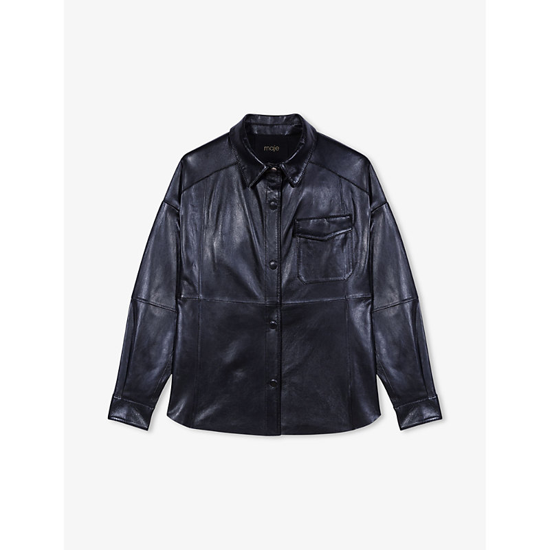 Maje Cameo Leather Shirt In Noir / Gris