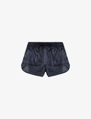 Shop Maje Women's Noir / Gris High-rise Elasticated-waist Leather Shorts