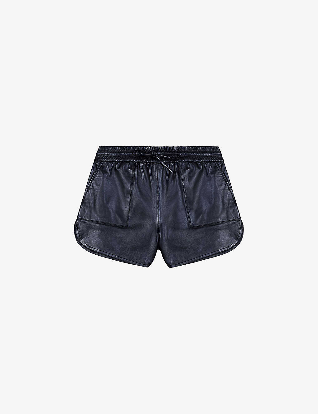 Shop Maje Womens Noir / Gris High-rise Elasticated-waist Leather Shorts