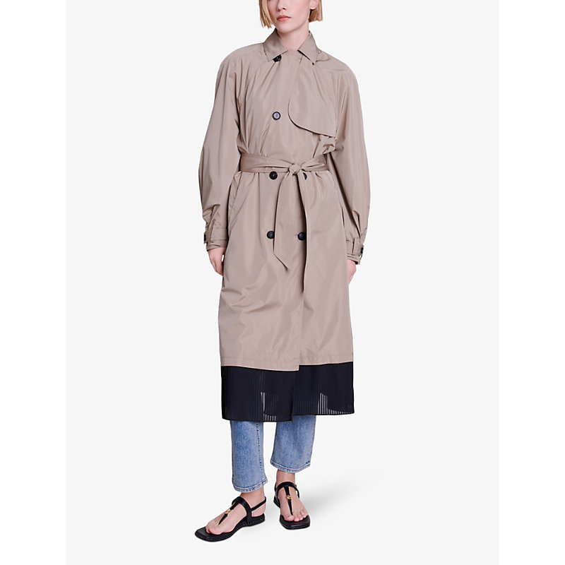 Shop Maje Women's Bruns Pleated-hem Two-tone Woven Trench Coat
