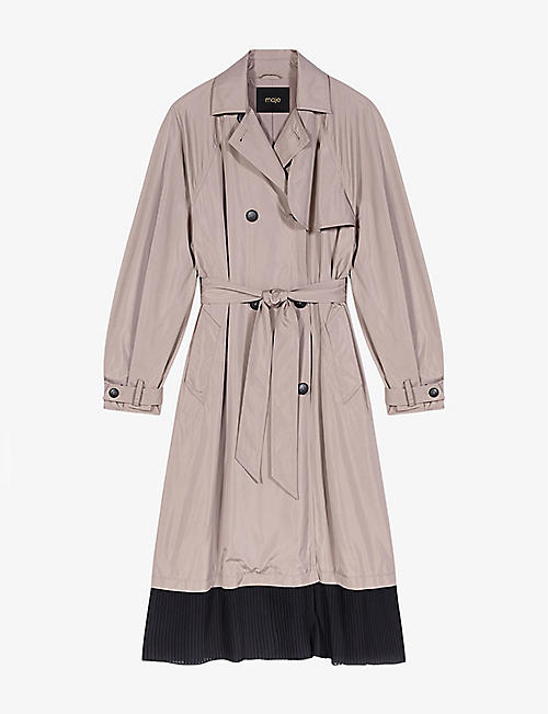 MAJE: Pleated-hem two-tone woven trench coat