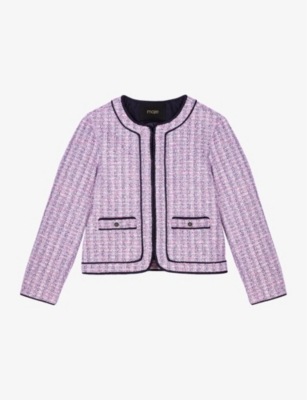 Maje Vatri Tweed Tipped Open Front Jacket In Roses
