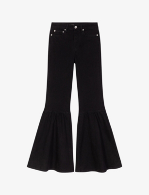 Maje Womens Black Clover-jacron Flared-leg High-rise Stretch-denim Jeans In Noir / Gris