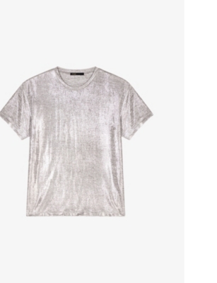 Maje Tame Metallic T-shirt In Noir / Gris