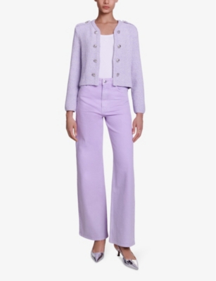 Shop Maje Women's Violets Button-embellished Tweed Stretch-knit Cardigan
