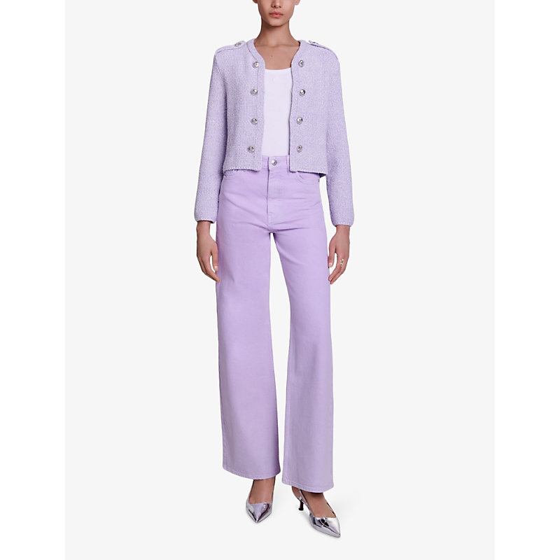 Shop Maje Womens Violets Button-embellished Tweed Stretch-knit Cardigan