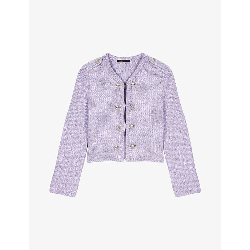 Maje Womens Violets Button-embellished Tweed Stretch-knit Cardigan