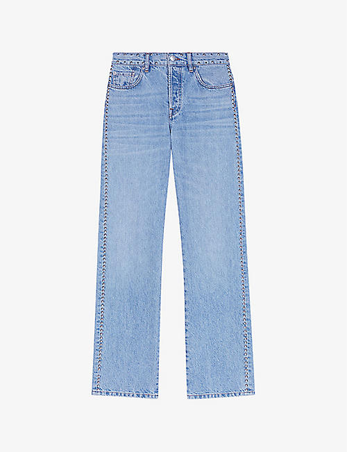 MAJE: Stud-embellished wide-leg high-rise denim jeans