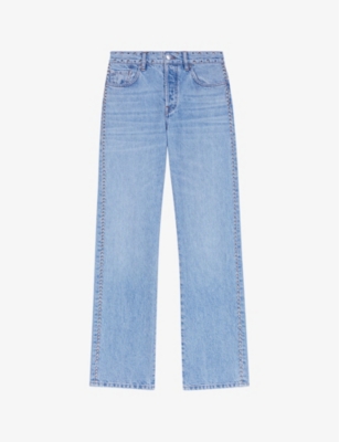 Maje Womens Bleus Stud-embellished Wide-leg High-rise Denim Jeans