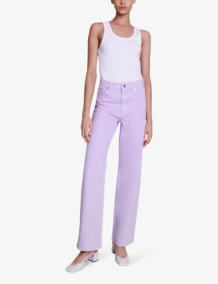 Shop Maje Womens Violets Clover-jacron Wide-leg Mid-rise Stretch-denim Jeans