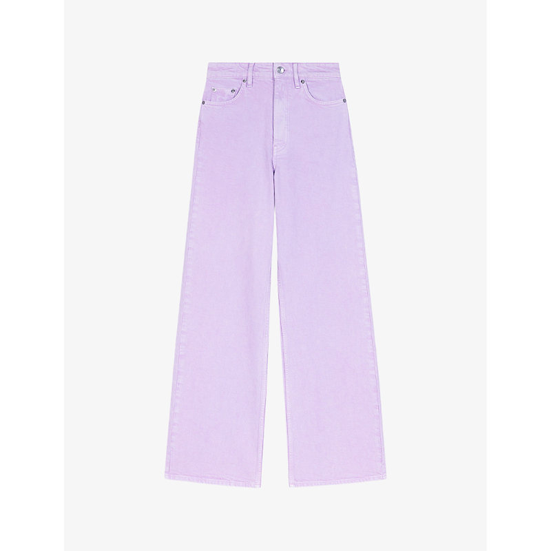 Shop Maje Women's Violets Clover-jacron Wide-leg Mid-rise Stretch-denim Jeans