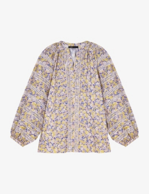 MAJE: Flower-print relaxed-fit cotton blouse