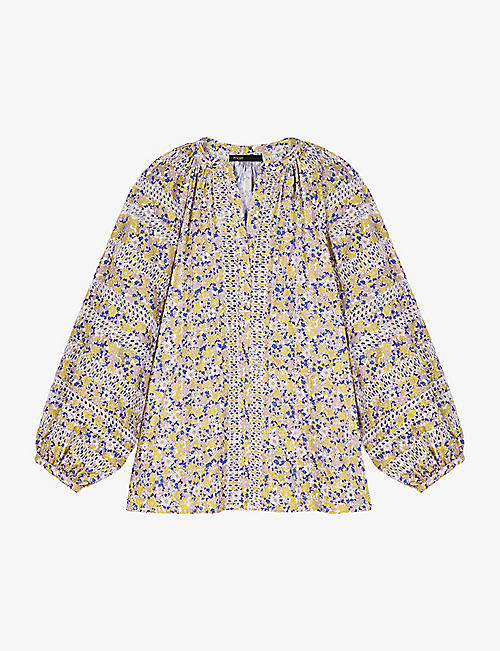 MAJE: Flower-print relaxed-fit cotton blouse