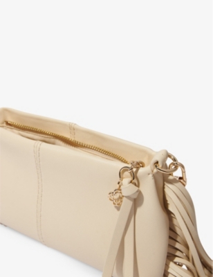 MAJE: Fringe-embellished leather clutch bag