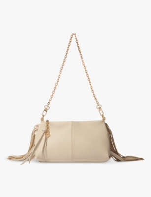 MAJE: Fringe-embellished leather clutch bag