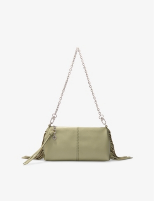 MAJE: Fringe-embellished leather clutch bag