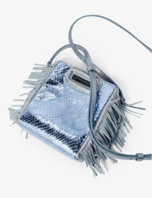 Shop Maje Women's Bleus M Mini Mock-croc Leather Cross-body Bag