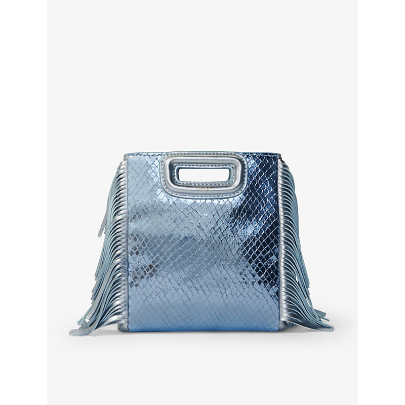Shop Maje Women's Bleus M Mini Mock-croc Leather Cross-body Bag