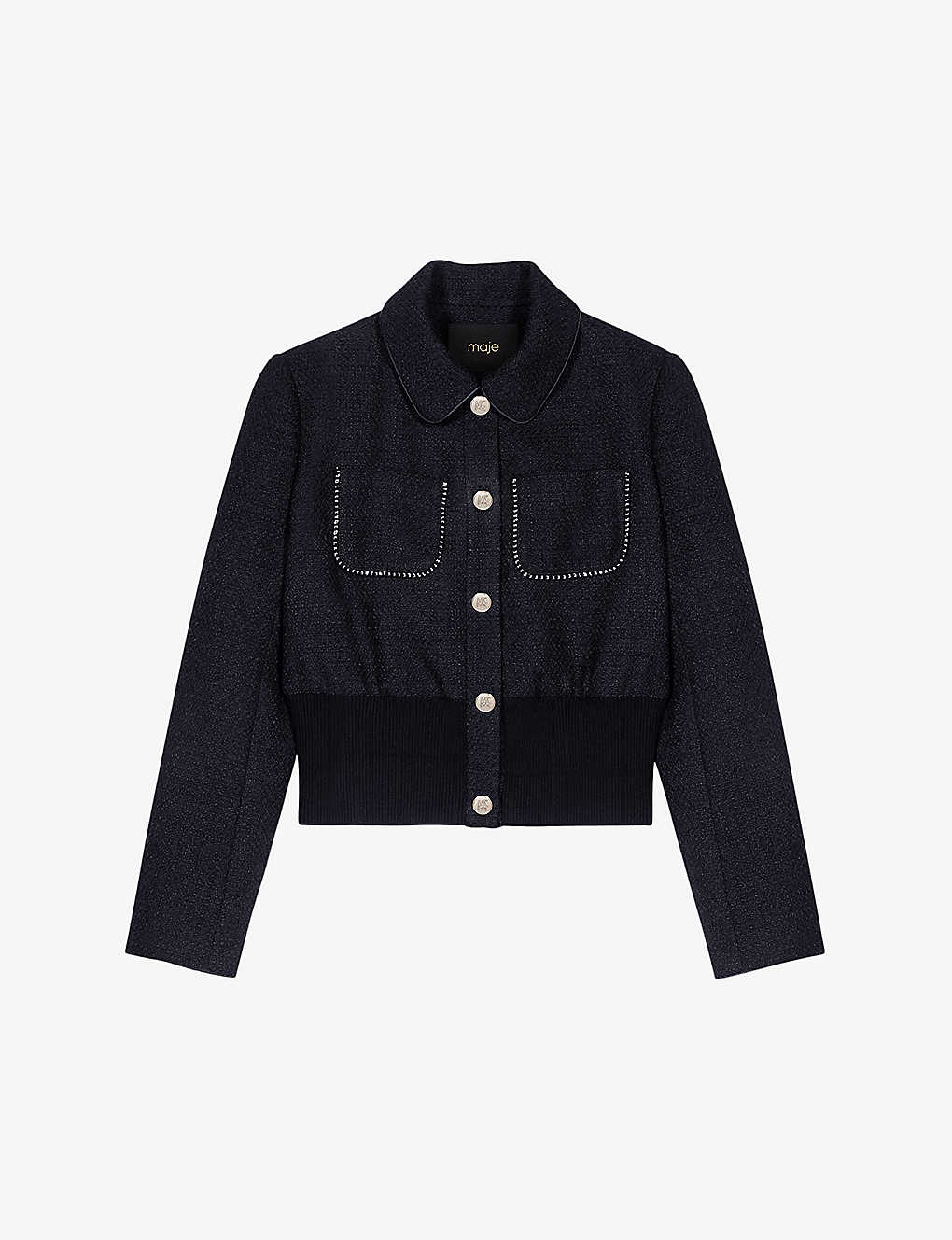 Shop Maje Women's Noir / Gris Chain-trim Patch-pocket Tweed Jacket