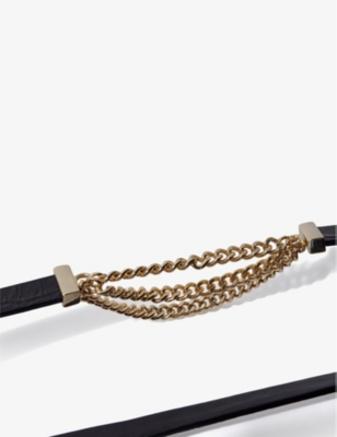 Shop Maje Women's Noir / Gris Logo-buckle Chain Leather Belt