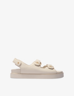 Shop Maje Womens Blanc Clover-embellished Flat Leather Sandals Eur 36 / 3 Uk