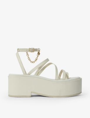 MAJE: Chain-embellished leather wedge sandals