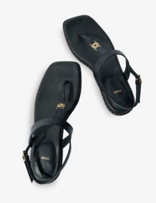 Shop Maje Women's Noir / Gris Clover-embellished Flat Leather Sandals