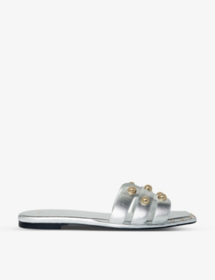 Maje Filo Stud-embellished Metallic Mules In Noir / Gris