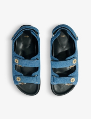 Shop Maje Womens Bleus Clover-embellished Flat Denim Sandals